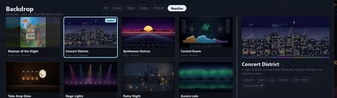 The backdrop gallery filtered to the reactive tab.