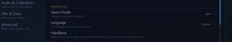 The General category of Settings, with the language, profile and handbook rows.