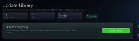 The library update screen before a scan, with the jobs available listed as cards.